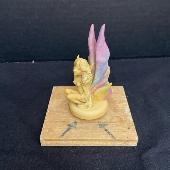 Vtg Poly Resin Nymph Fairy on Wood Block Paintable Partially Painted Signed - Picture 5 of 7
